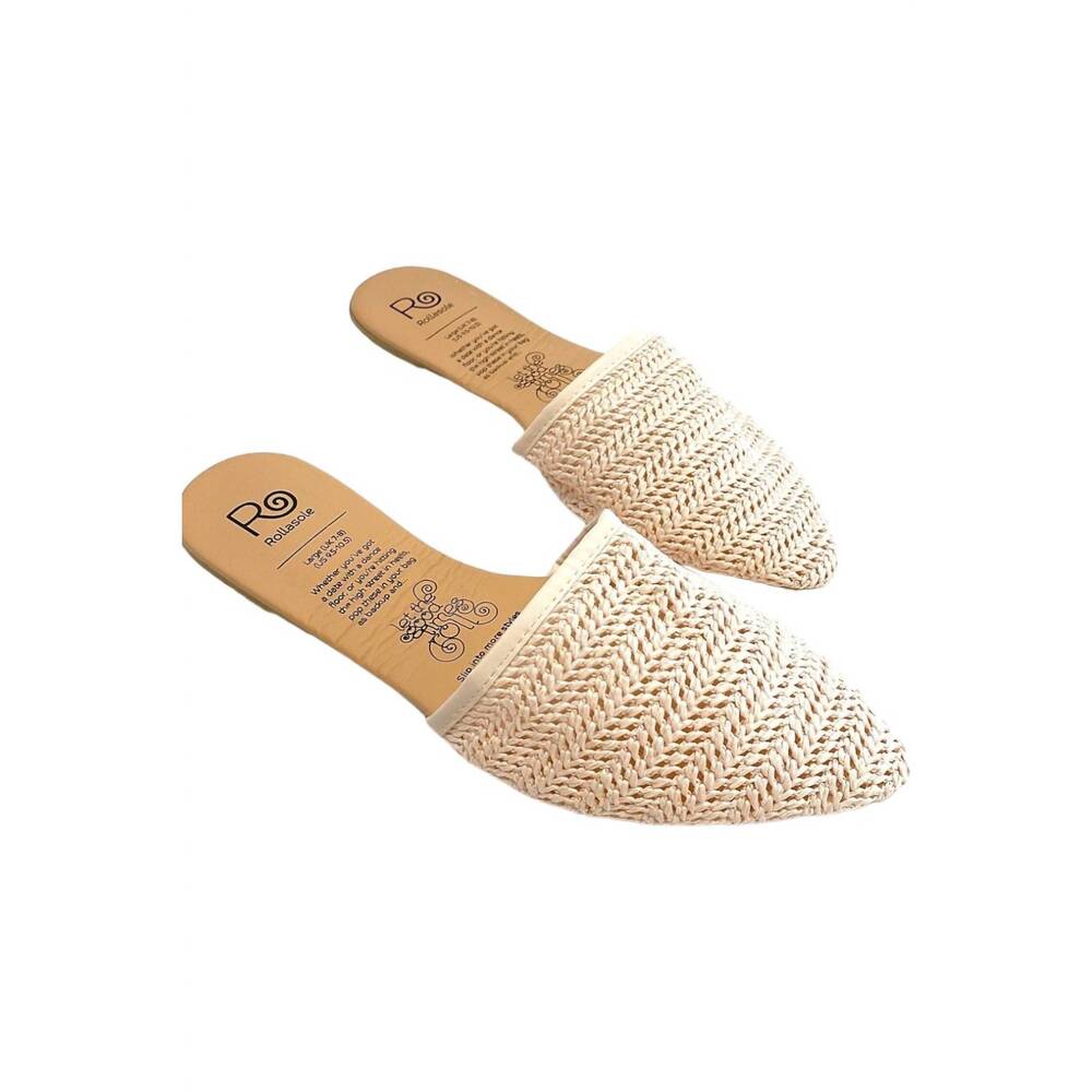 NEW ROLLASOLE women's crochet mules in beige